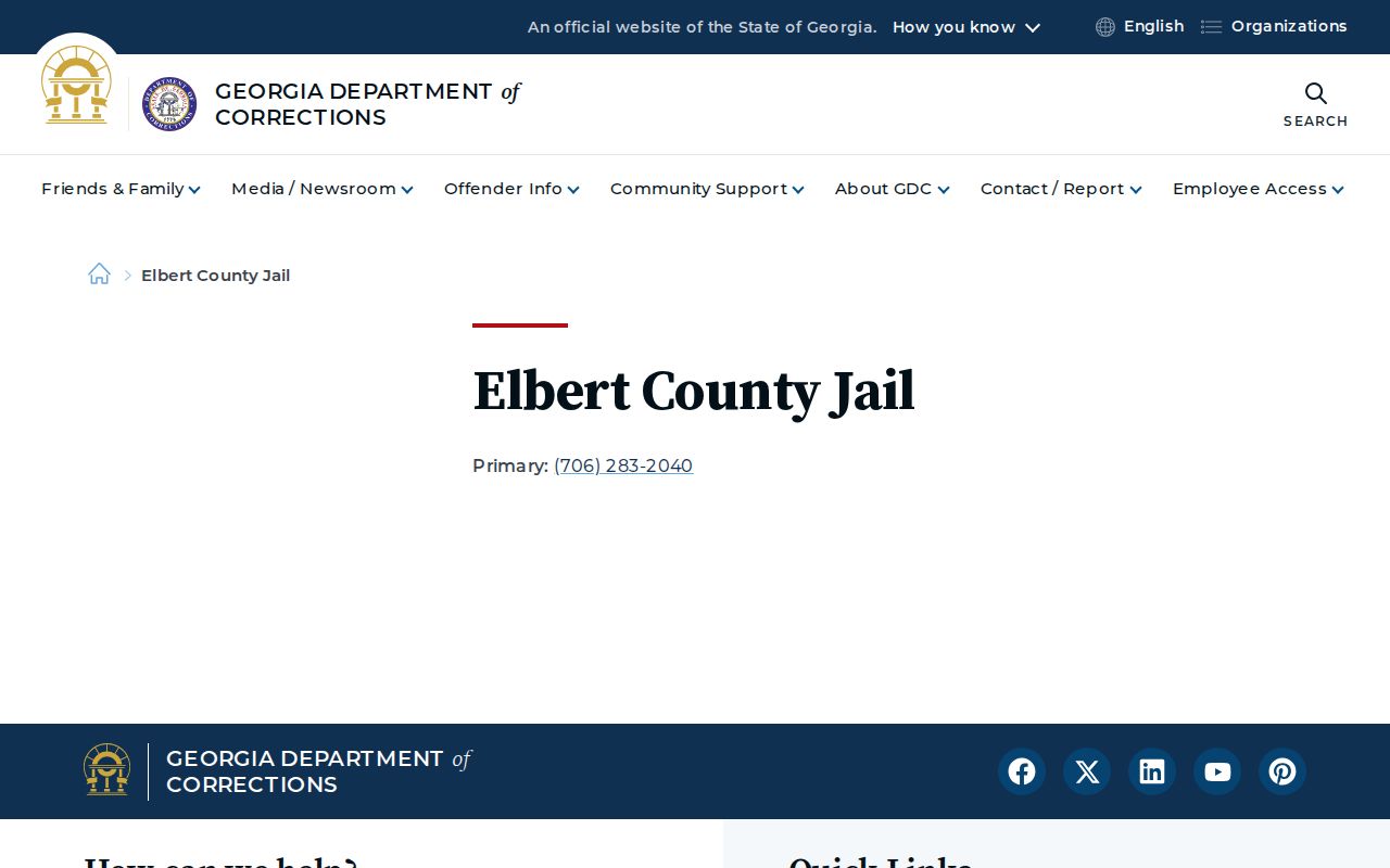 Elbert County arrest history jail contact record