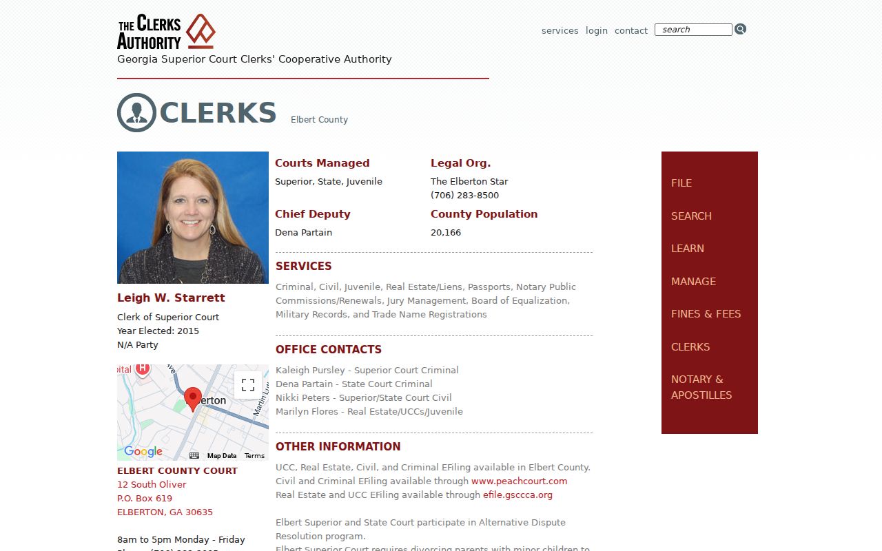 Elbert County criminal court cases clerk directory