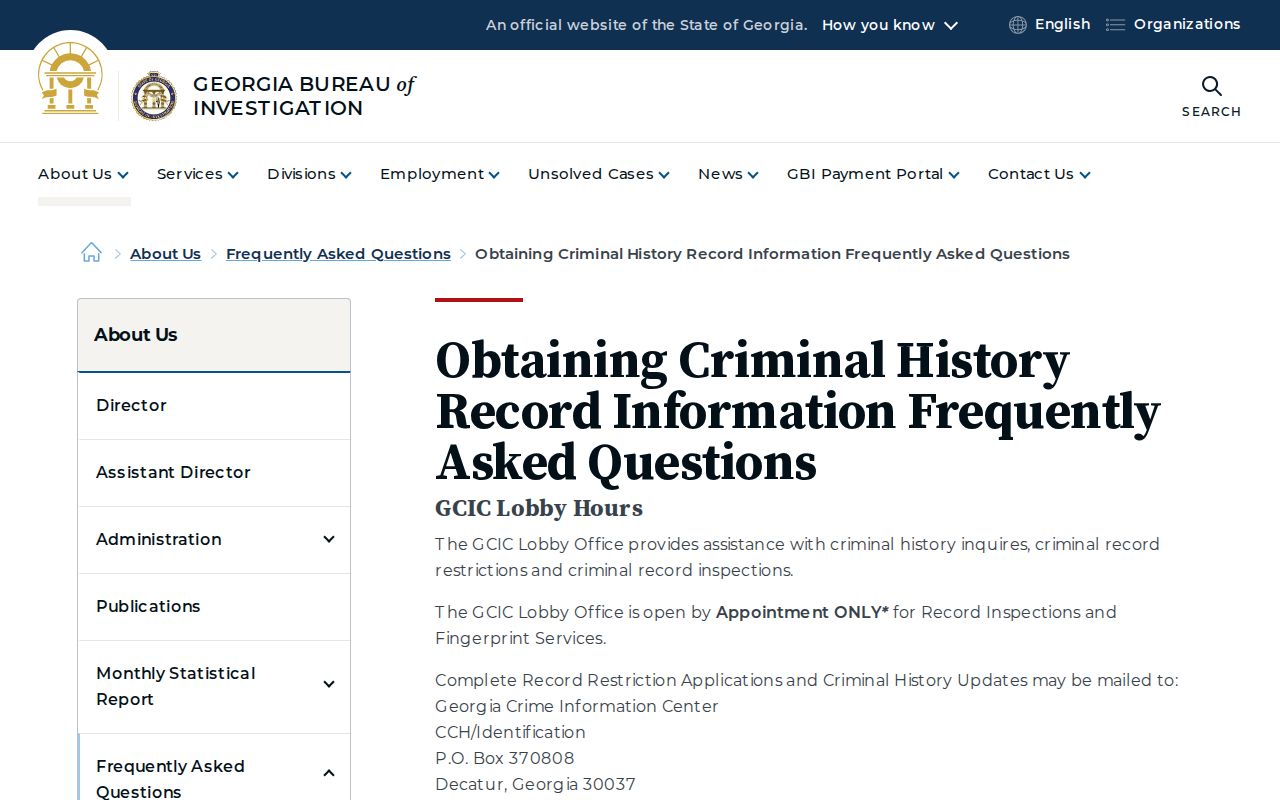 Elbert County criminal history guidance from GBI