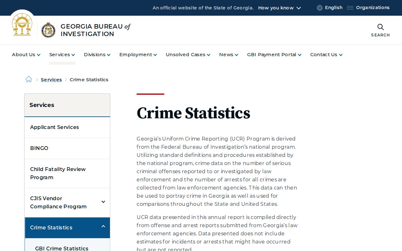 Georgia Bureau of Investigation crime statistics source for Elbert County